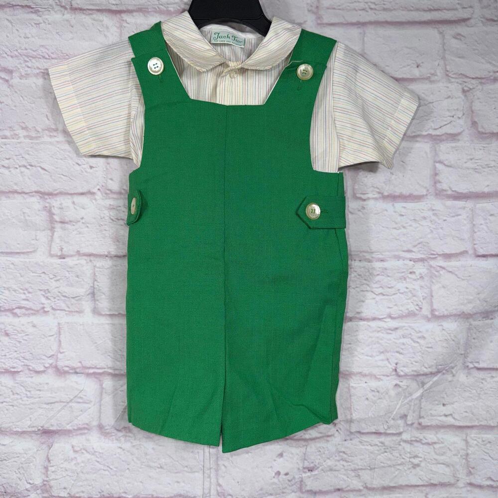 Vintage Jack Tarr Size 2 Green Romper with Striped Shirt